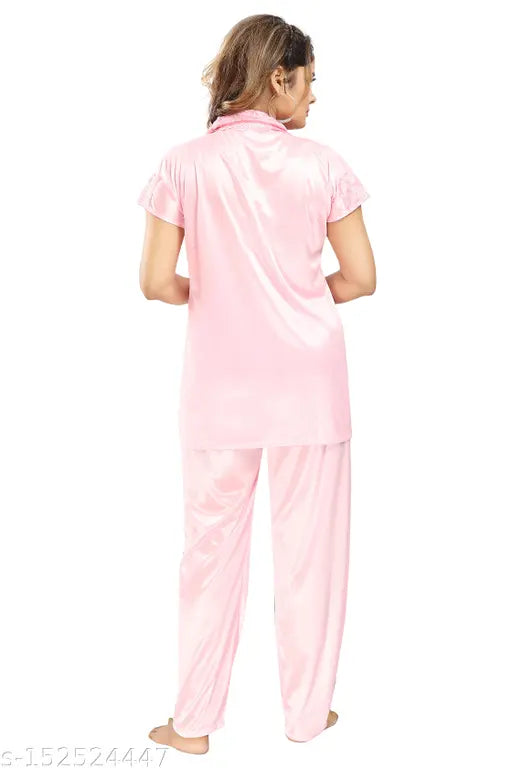 Satin night suit for women, solid pattern in multiple sizes - Comfortable sleepwear by Fomti Creation