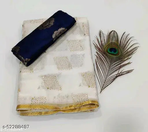 Chiffon saree with jacquard blouse piece, embellished pattern, gentle hand wash or machine wash. India-origin women's fashion accessory