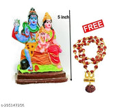 Multi-colored marble Shiva Parvati family statue sculpture, 5 inch tall Indian home decor