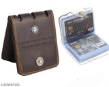 Leather BMW Men's wallet + card holder combo, printed net design, 5 compartments, free size (10cm x 12cm), India origin