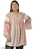Veldress pink rayon crepe plus size striped top, full sleeve v-neck, made in India
