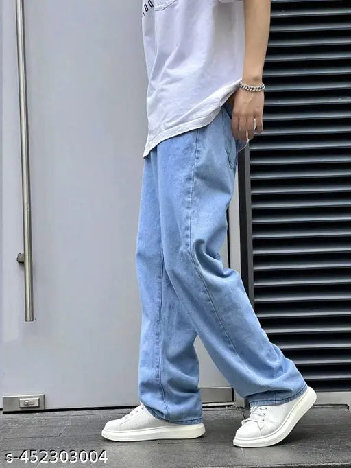 Indian loose fit denim jeans - oversized baggy style for men, solid color, casual wear