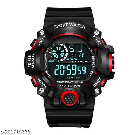 Black shockproof multi-functional digital sports watch with high-quality PU strap, suitable for men and boys' casual, sport, fashion, or party wear. Classic design, great for Indian festivals