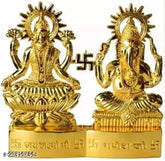 Metal Ganesha Lakshmi Idol Set, decorative Hindu figurines for Puja Home (14cm)