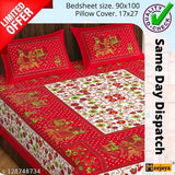 Cotton Sanganeri traditional bedsheet set, 160 thread count, 2 pillow covers, Indian origin