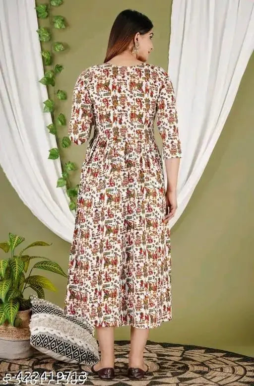 Rayon pleated Matrinity feeding kurta with three-quarter sleeves, printed combo for women, India