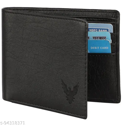 Men's casual brown artificial leather wallet with 8 card slots, textured pattern and free size (11cm x 9cm). Leather accessories for everyday use