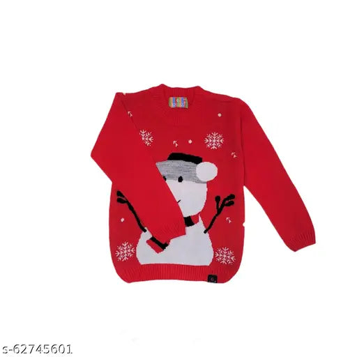 Kids snowman sweater for Christmas, acrylic long sleeves with printed net pattern. Perfect for kids 6-12 months to 5-6 years during festive season