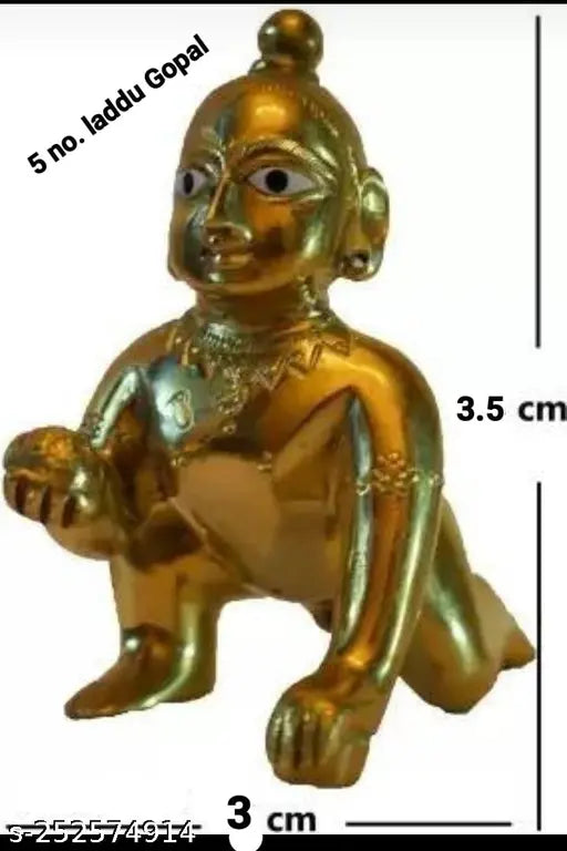Brass Krishna idol set: 5 no laddu Gopal murtis, traditional Indian brass sculptures