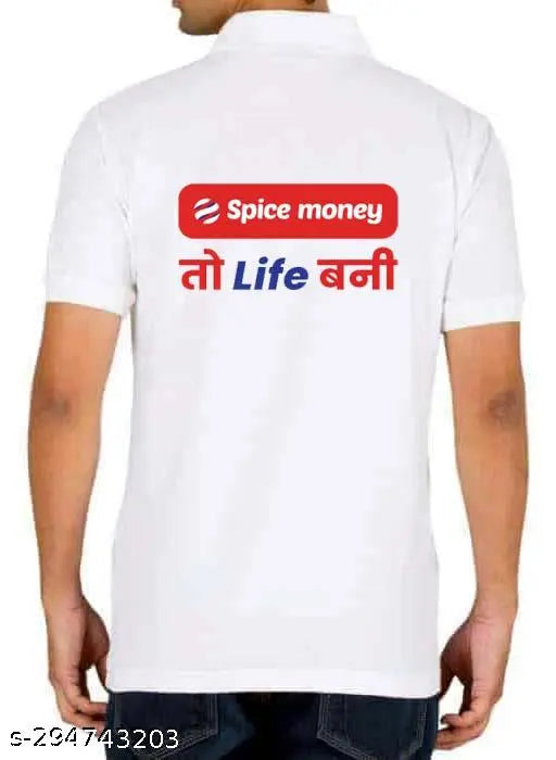 Polyester printed net Spice Money JioMart round nack half-sleeve t-shirt, India