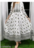 Rayon printed women's anarkali kurta with three-quarter sleeves, Indian ethnic wear on mannequin