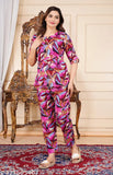 Rayon printed night suit top and pyjama coord set, Indian-made, short sleeves