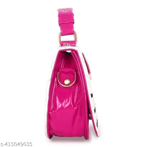 PU Hello Kitty messenger bag, bright pink with self-design net pattern, 1 compartment, free size (12x4x8in), suitable for girls & women kids