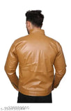 Black faux leather rider jacket, solid pattern, long sleeves, waterproof, safe pocket for mobile. Stylish leather jacket for men." (106 characters)