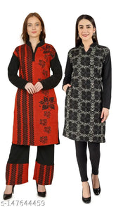 Woolen Christys Collection palazzo set with printed kurta, Indian-origin wool women's full-length outfit