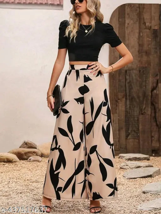 Stylish polyester printed net jumpsuit for women, new trendy Tishart and Plazzo set, featuring short sleeves and multiple sizes available