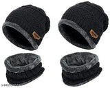 Stylish black wool beanie caps pack of 2 - unisex, ultra-soft, thermal winter cap with fleece lining for men & women