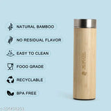 Brown stainless steel Greens and Bamboo vacuum insulated bottle, double-walled for hot and cold liquids (450ml) on table