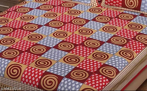 Queen-size cotton bedsheet (90x100) by ABHACLOTHO, featuring ethnic motifs, 2 pillow covers, anti-allergic, eco-friendly, and breathable