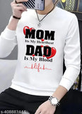 Men's polyester t-shirt with long sleeves, printed "Full Mom Dad My Heart Beat" design. Available in S, M, L, XL, XXL sizes. Made in India
