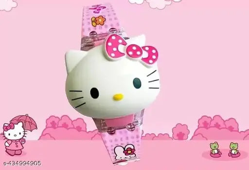 Pink silicon YASHI HUB Kids Edition Disco LED musical watch with Hello Kitty and Princess Frozen theme, adjustable size for unisex use
