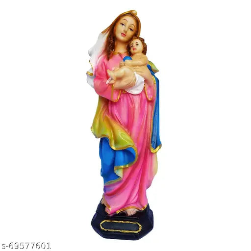 Multicolor, 1-foot Madonna statue, poly resin, religious idol for home decor