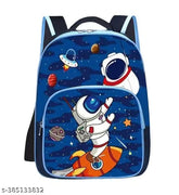 Blue polyester school backpack with flying rocket design, perfect for Class 1 to 8 students