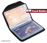 Black faux leather ATM card holder with five compartments, ideal for debit or credit cards and business cards. Solid design, free size (8cm x 6cm), made in India
