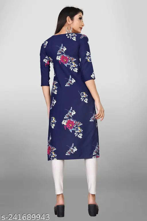 Multicolour printed crepe straight kurti, women's 5-piece combo with three-quarter sleeves, poly crepe fabric, size M-XXXL. Indian fashion for a stylish look