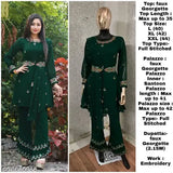 Green faux Georgette Kurta Palazzo Set with embroidered top and dupatta - Miss Ethnik women's single size, XL or XXL, color: green
