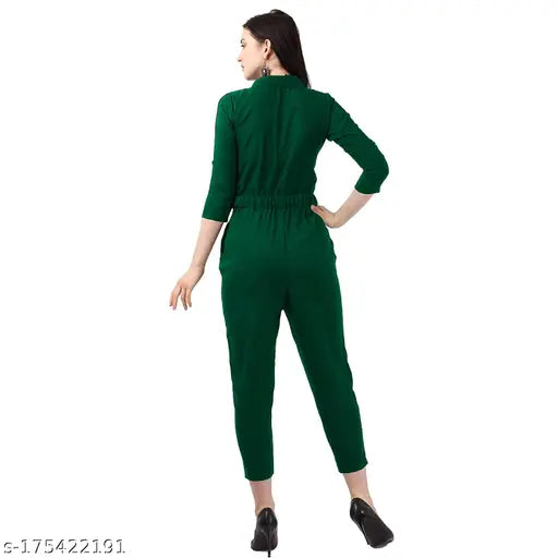 Crepe women's and girls' jumpsuits - solid color, three-quarter sleeves, India origin