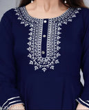 Rayon trending anarkali kurti for women, solid color with embroidered neck and three-quarter sleeves