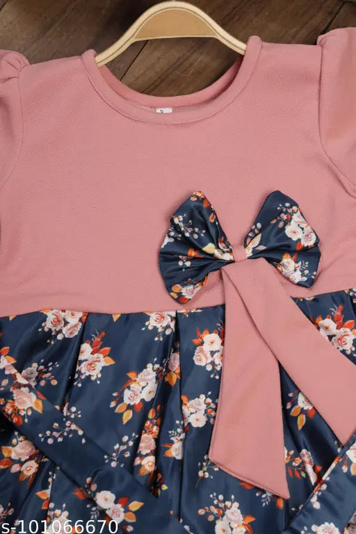Satin net toddler dress with cartoon graphics and flounce sleeves, 1-2 years size