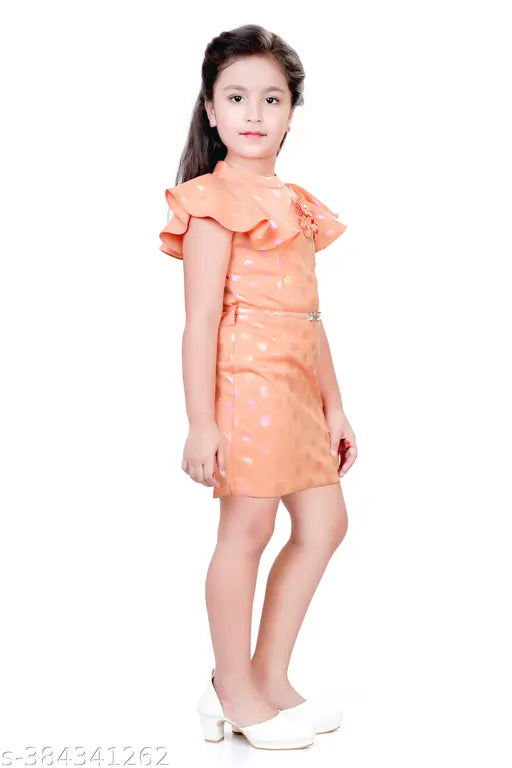Colorblocked polyester casual dress for girls aged 4-14, Hunny Bunny design with knee-length and short sleeves