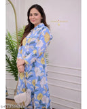 Rayon cord set kurti with palazzos, printed three-quarter sleeve Indian outfit for women