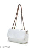 White faux leather slingbag, one compartment, animal net pattern, Croc textured, glossy finish