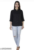Rayon Cinderella strip top, solid net, three-quarter sleeves, women's fashion clothing on mannequin