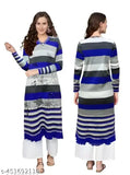 Blue printed woolen jhalar kurta for women & girls, warm & stylish daily wear, Indian winter design