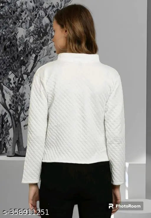 White cotton long-sleeve jacket from Sahana Style, solid design for women's size S and M, originating from India