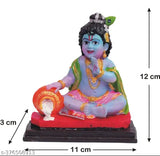 Multicolor marble dust Krishna Idol Murti Statue for decorative showpiece gift, handcrafted in India, 10cm x 12cm x 3cm size