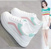 White mesh casual sneakers for kids, colorblocked design with lace-up fastening, durable rubber sole - BUCADIA shoes