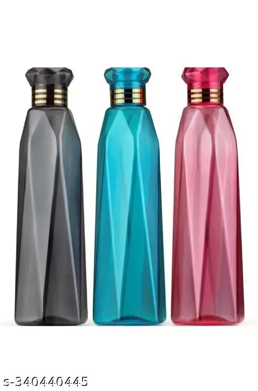 Crystal design plastic water bottles, multicolor, 1000ml each (pack of 3), BPA-free, reusable, durable, eco-friendly, stylish hydration solution