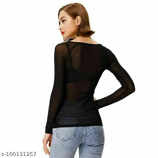 Solid net long-sleeved WOEM top, XS bust size 34in from India