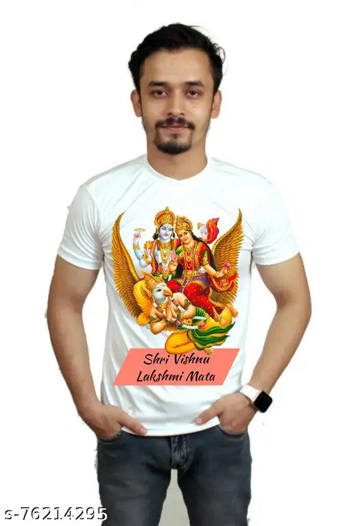 Lord Vishnu cotton blend t-shirt, short sleeves, printed design, premium quality. Men's comfortable wear, 170 gsm for high durability