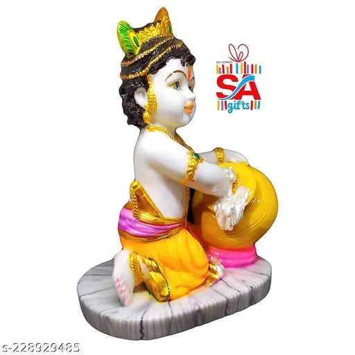 Marble Krishna Matki Idol for Janmashtami, eco-friendly home decor