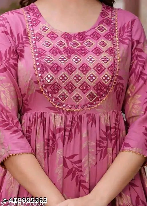 Rayon printed gown, vibrant Indian rayon dress with three-quarter sleeves and intricate pattern