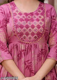 Rayon printed gown, vibrant Indian rayon dress with three-quarter sleeves and intricate pattern