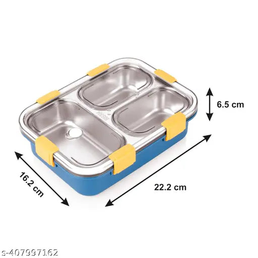 Stainless steel 3-compartment leakproof BPA-free lunch box with spoon & chopsticks for school/office, portion controlled & dishwasher safe