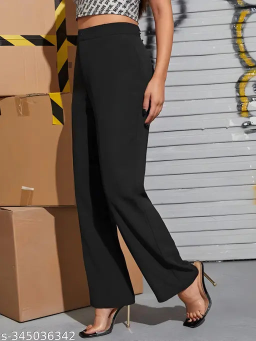 Cotton blend solid net trousers for women, featuring various sizes from 26 to 34 inches