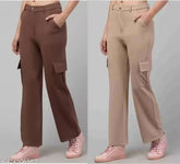 Cotton blend solid cargo pants, high-quality women's trousers made in India